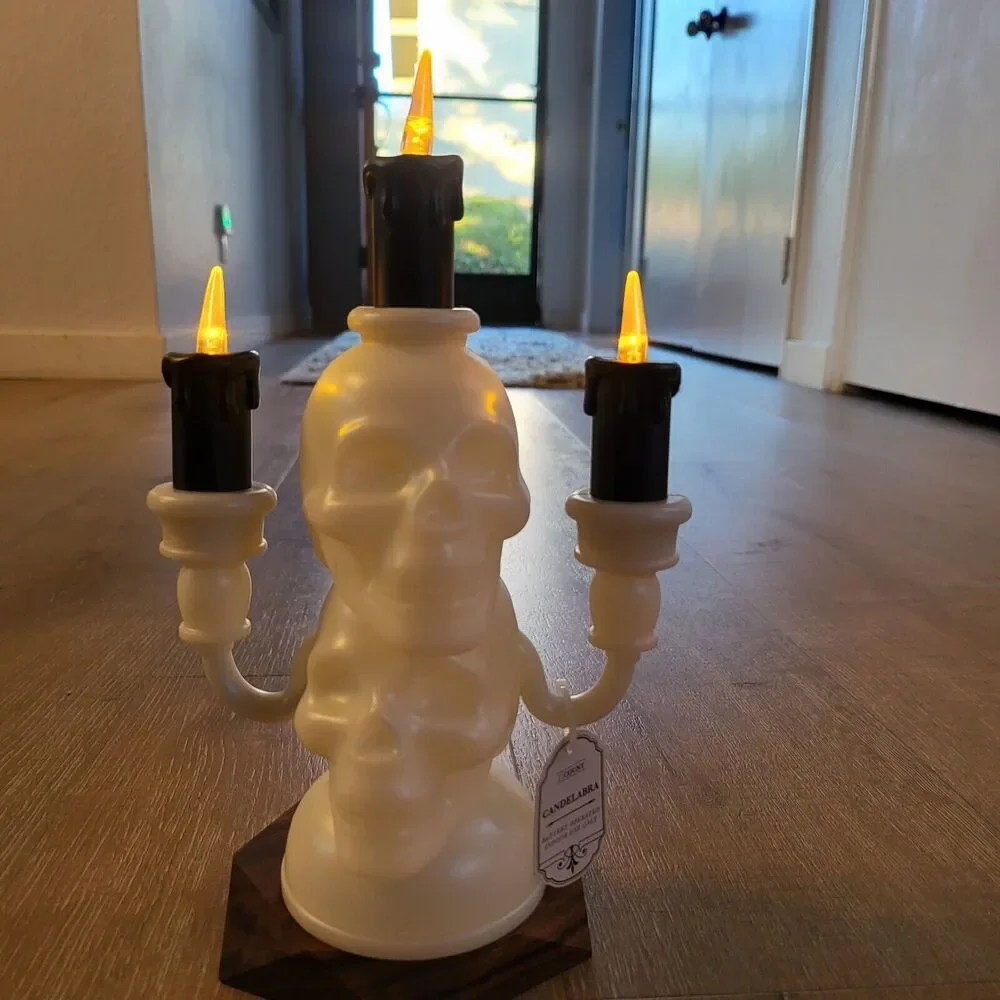 Target Bullseye Playground Light Up Skull Candelabras Halloween Pair (Lot of 2)